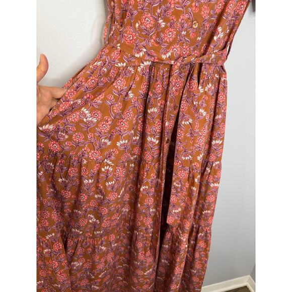 Lea Floral Shirt Midi Dress Short Sleeve Belted Women's M - Picture 7 of 12